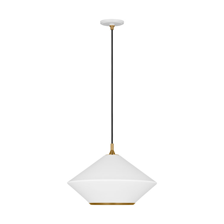 Matte White and Brass Mid-Century Modern Pendant Light