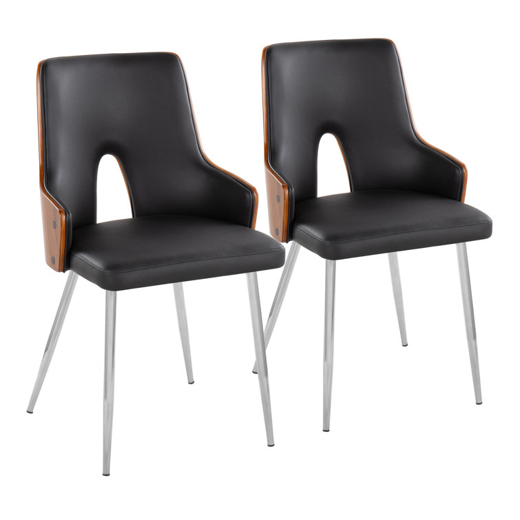 Stella Black Faux Leather and Walnut Side Chair Set