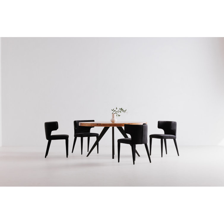 Transitional Rustic Acacia Wood Round Dining Table with Black Legs