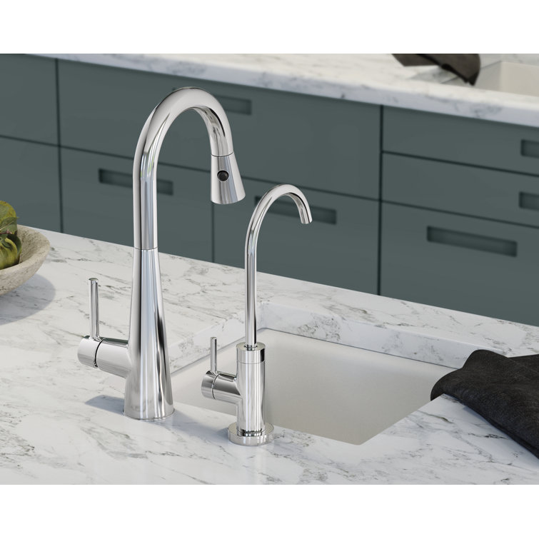 Modern Sleek Chrome Bar Faucet with 360° Swivel Pull-out Spray