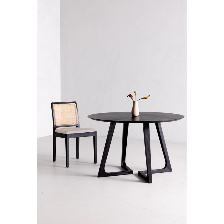 Black and Natural Elm Wood and Cane Side Chair Set