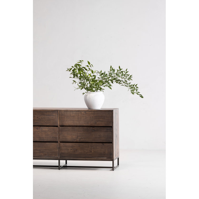 Elena 63'' Light Brown Solid Pine 6-Drawer Rustic Dresser