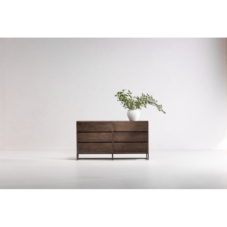 Elena 63'' Light Brown Solid Pine 6-Drawer Rustic Dresser