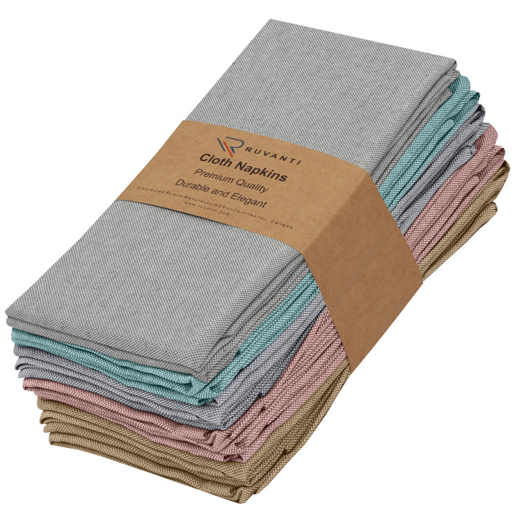 Multicolor Chambray Poly Cotton Square Cloth Napkins, Set of 12
