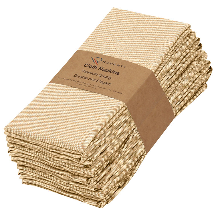 Honey Chambray Poly Cotton Square Cloth Napkins, Set of 12