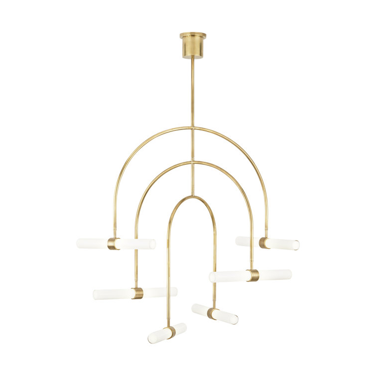Natural Brass 6-Light LED Chandelier with Glass Shades