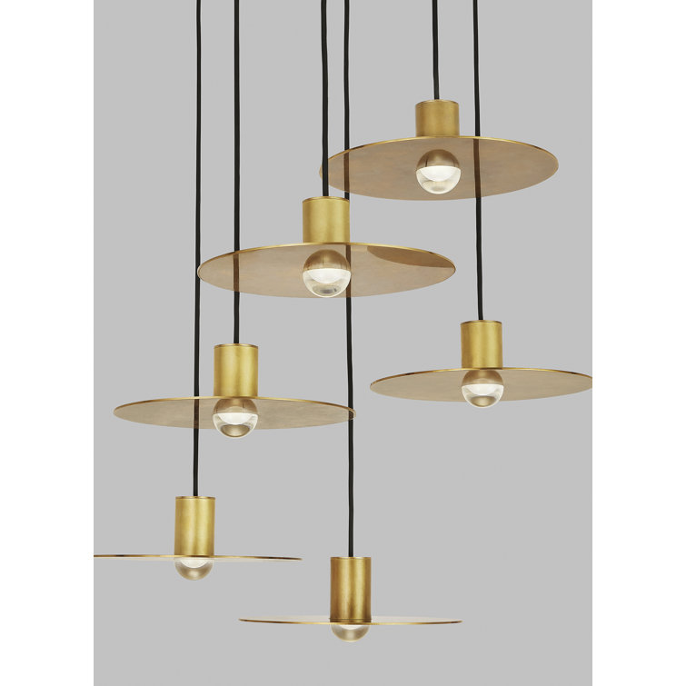 Natural Brass 6-Light LED Pendant Chandelier