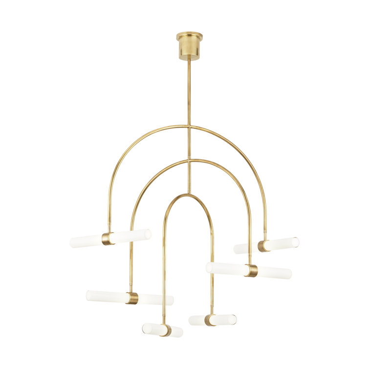 Natural Brass 6-Light LED Chandelier with Glass Shades
