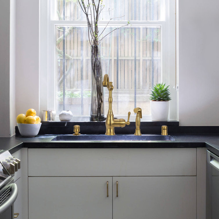 Brass Gold One-Handle Widespread Kitchen Faucet with Side Sprayer