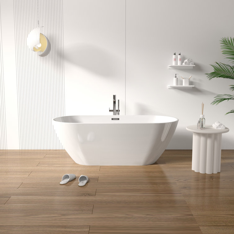 55'' Gloss White Acrylic Freestanding Soaking Bathtub