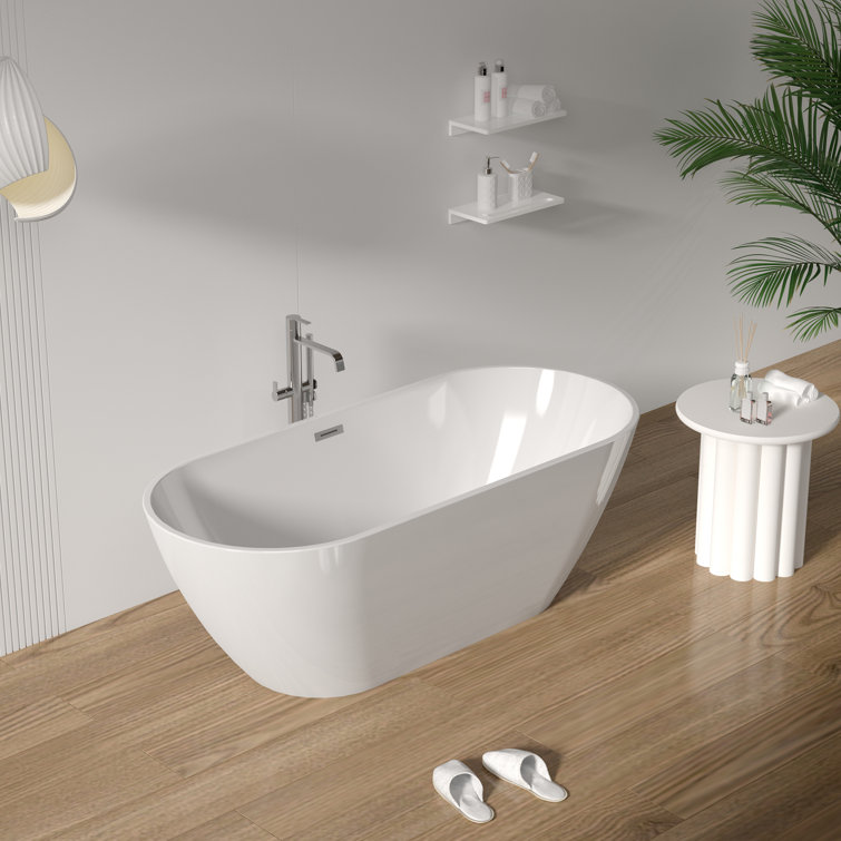 55'' Gloss White Acrylic Freestanding Soaking Bathtub