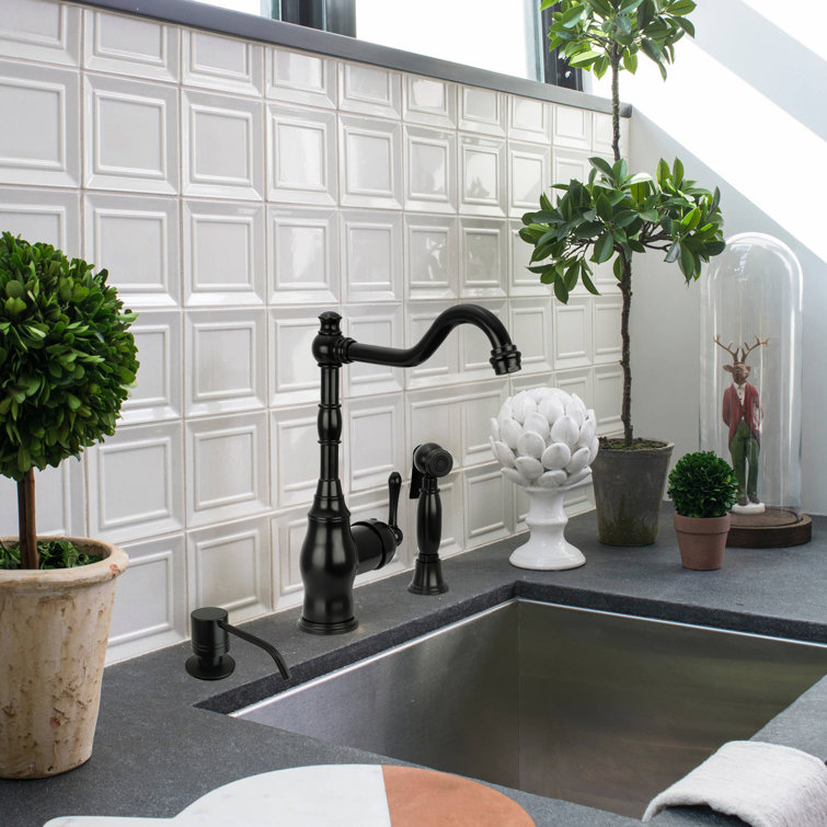 Matte Black Brass One-Handle Widespread Kitchen Faucet with Side Sprayer