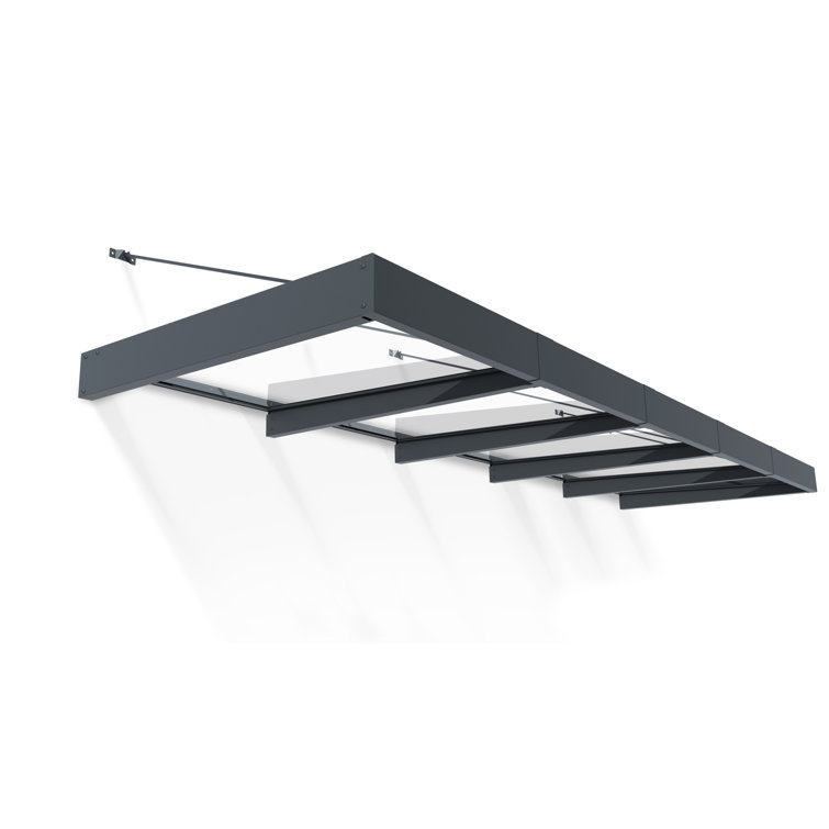 Sophia XL 15' x 5' Gray Aluminum and Clear Acrylic Door Awning
