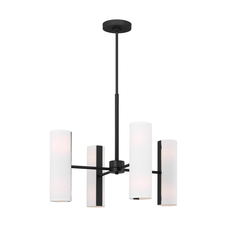 Midnight Black 8-Light Chandelier with White Linen Shades