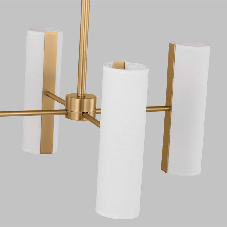 Capalino Mid-Century Satin Brass 8-Light Chandelier with Linen Shades
