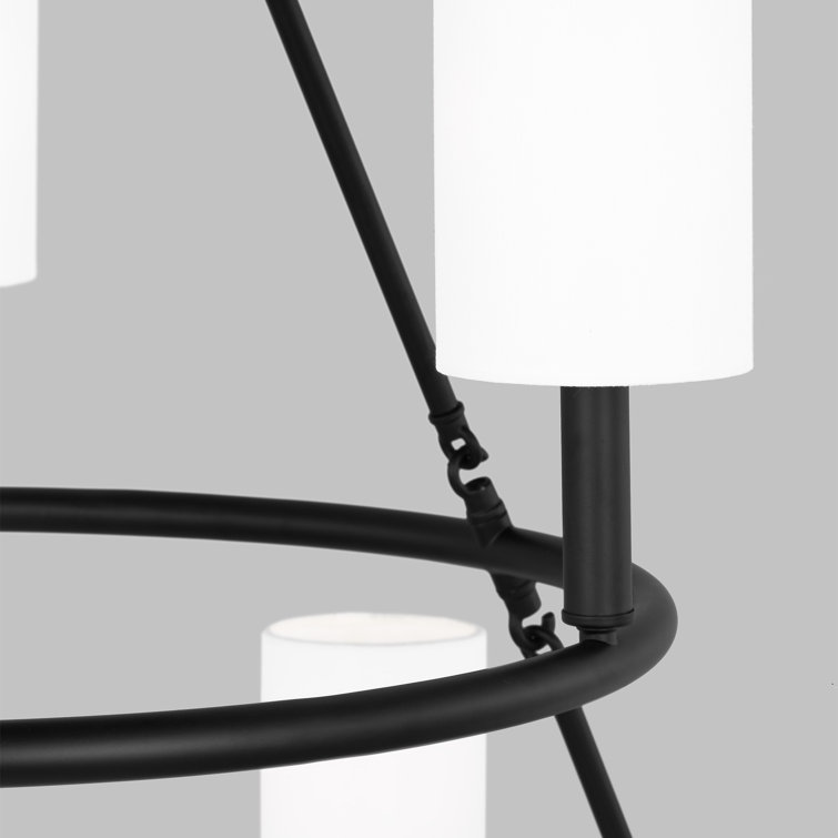 Midnight Black 9-Light Chandelier with White Linen Shades