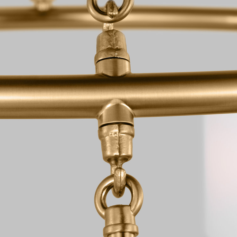 Egmont Satin Brass 9-Light Chandelier with White Linen Shades