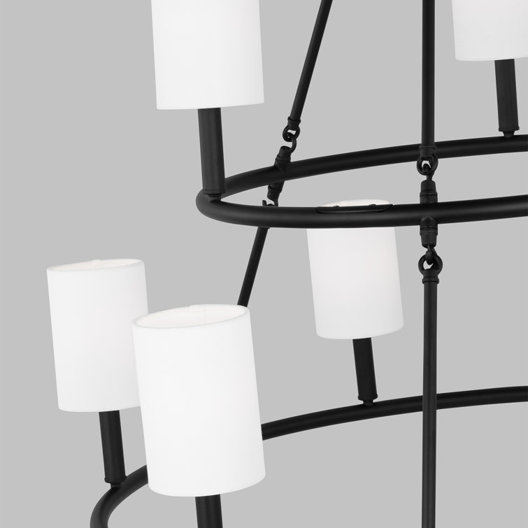 Midnight Black 9-Light Chandelier with White Linen Shades