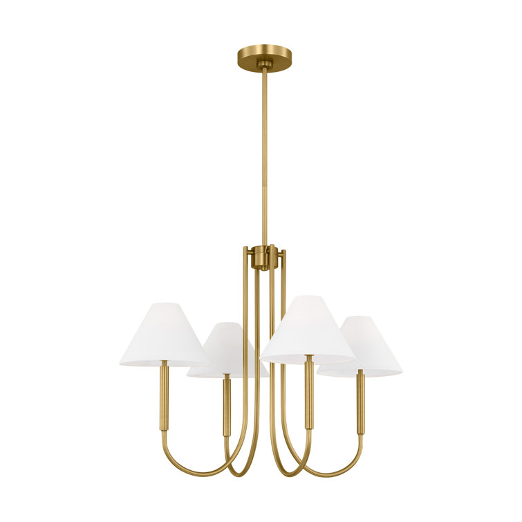 Satin Brass 5-Light Chandelier with White Linen Shades