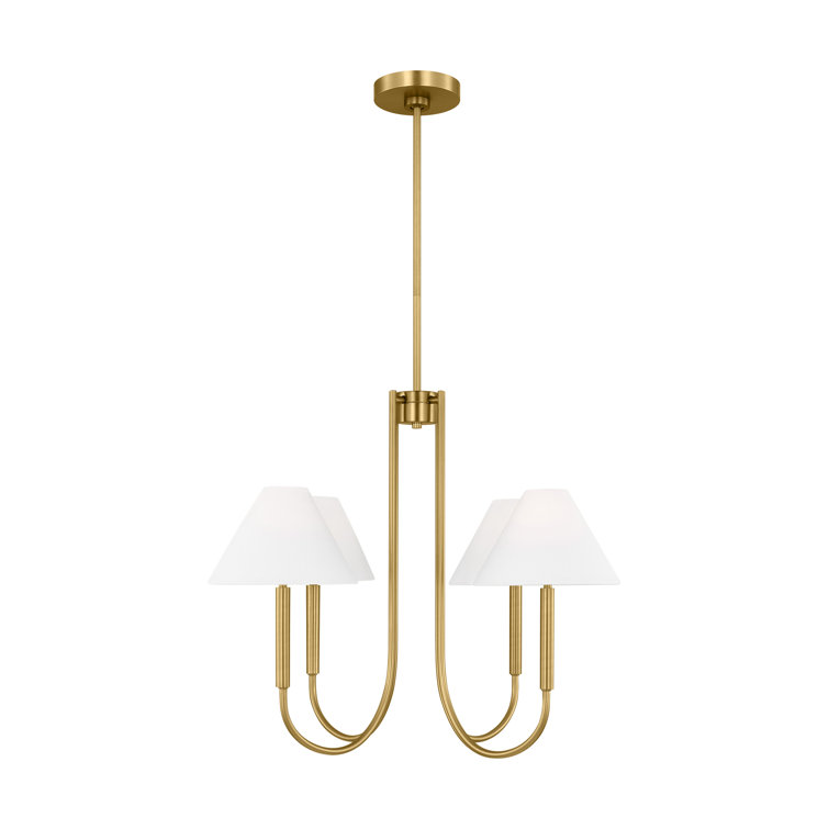 Satin Brass 5-Light Chandelier with White Linen Shades