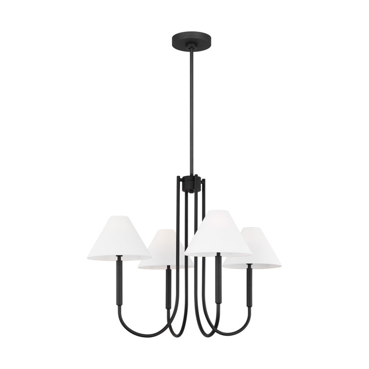 Midnight Black 5-Light Chandelier with White Linen Shades