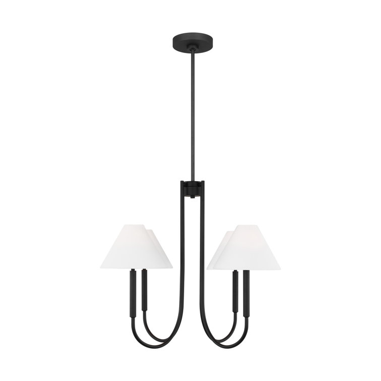 Midnight Black 5-Light Chandelier with White Linen Shades