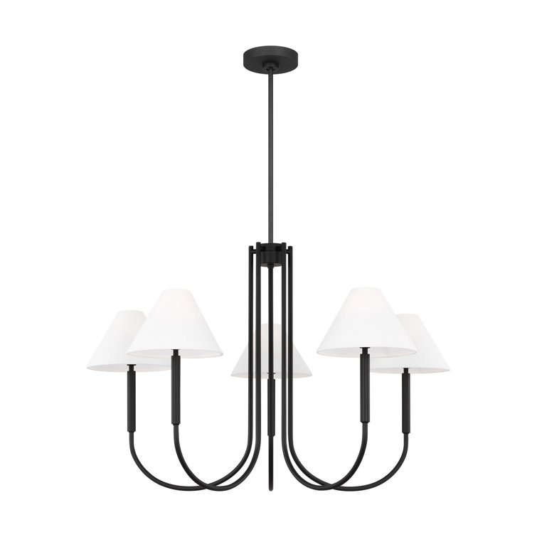 Midnight Black 6-Light Chandelier with White Linen Shades