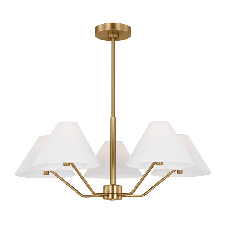 Burke Satin Brass 5-Light Chandelier with White Linen Shade