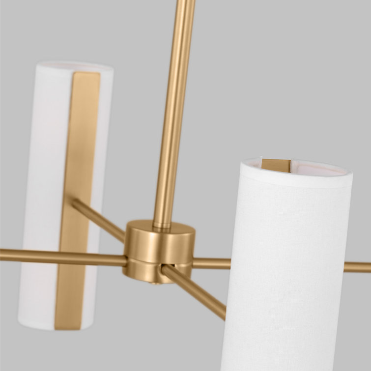 Satin Brass 8-Light Chandelier with White Linen Shades