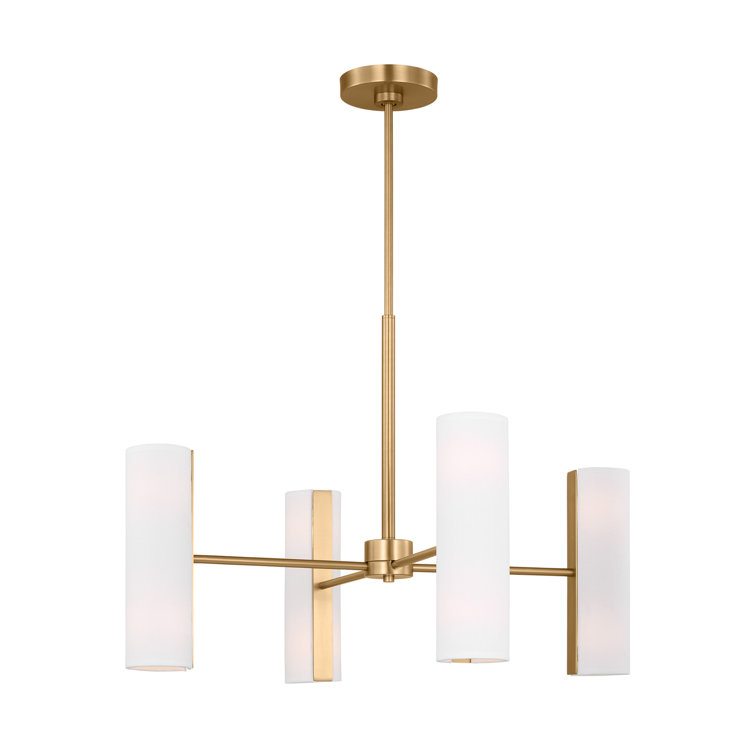 Satin Brass 8-Light Chandelier with White Linen Shades