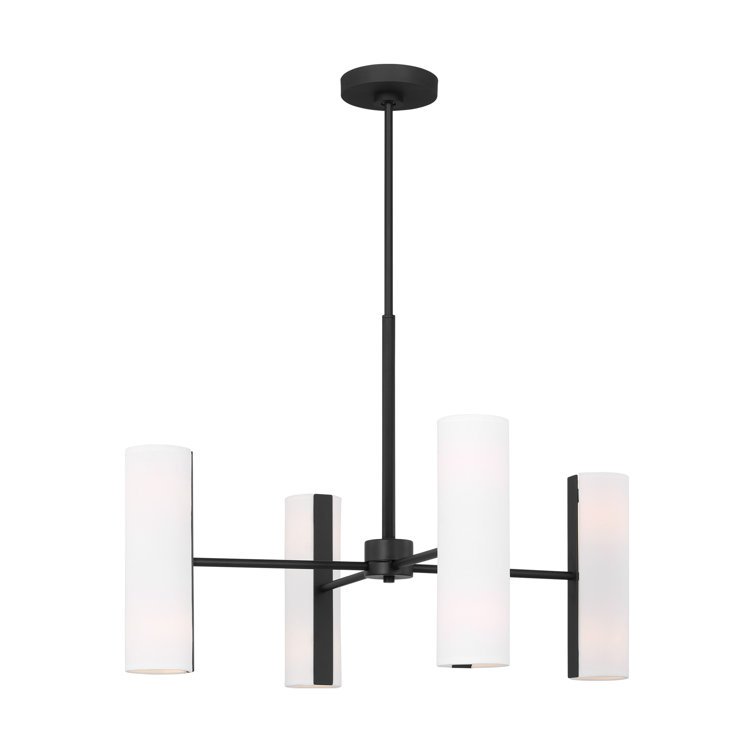 Midnight Black 8-Light Chandelier with White Linen Shades