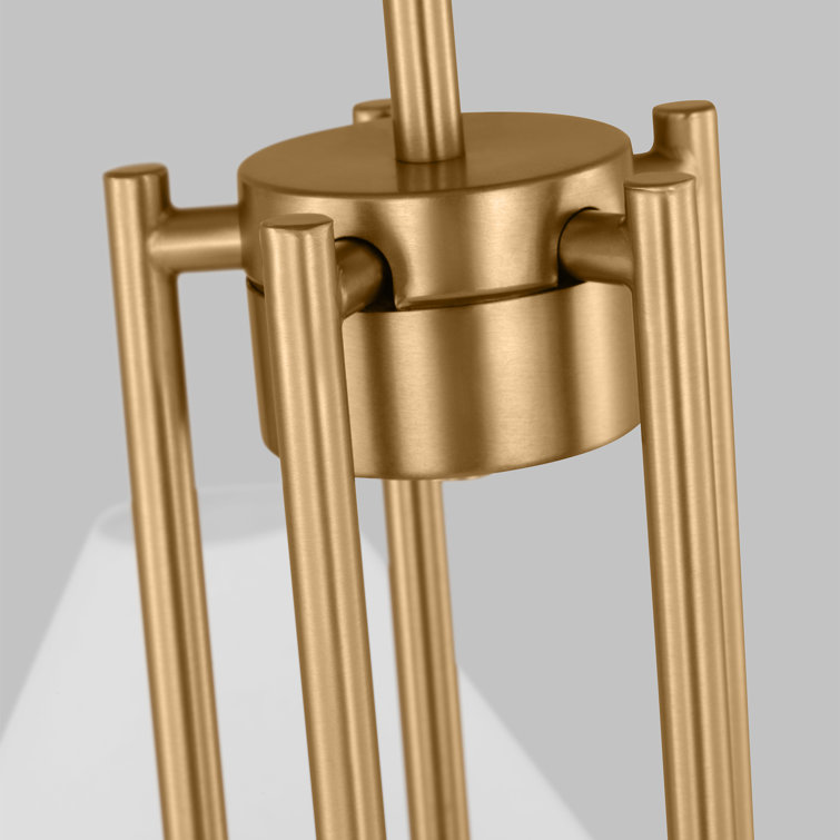 Satin Brass 6-Light Chandelier with White Linen Shades
