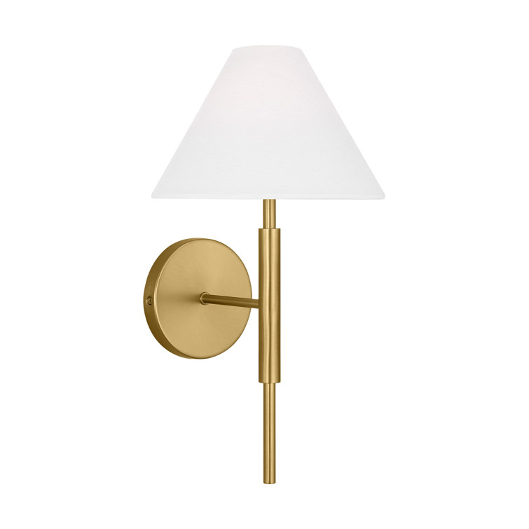 Satin Brass 1-Light Sconce with White Linen Shade