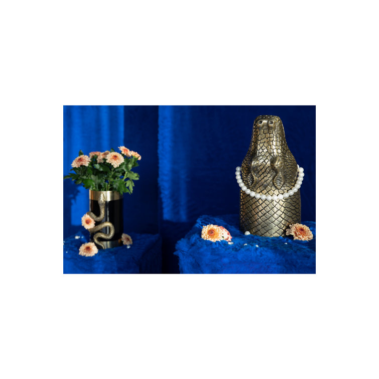 Gold and Black Metal Decorative Table Vase with Snake Design