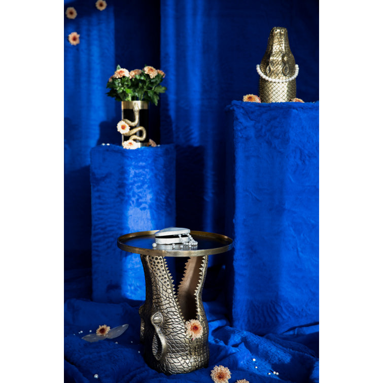 Gold and Black Metal Decorative Table Vase with Snake Design