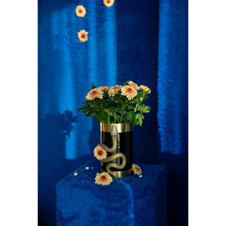 Gold and Black Metal Decorative Table Vase with Snake Design