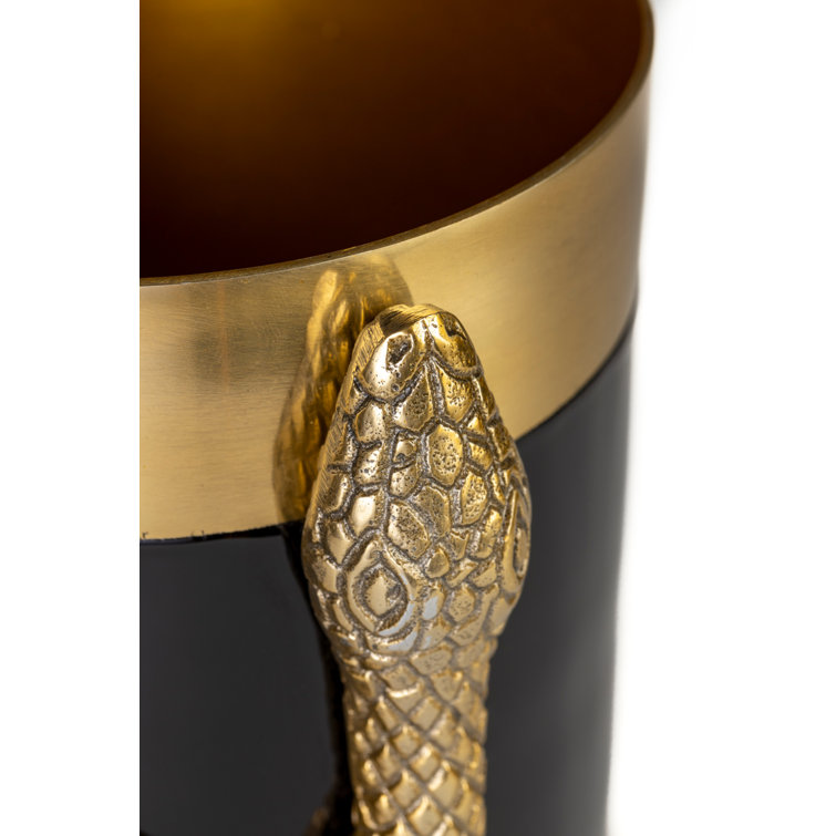 Gold and Black Metal Decorative Table Vase with Snake Design