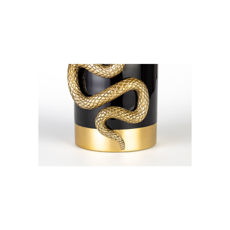 Gold and Black Metal Decorative Table Vase with Snake Design