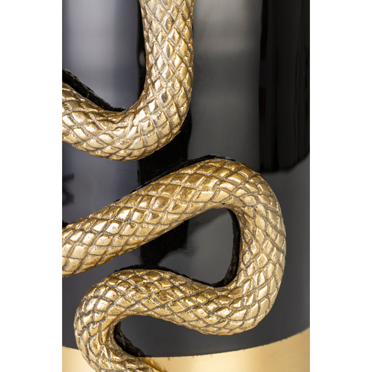 Gold and Black Metal Decorative Table Vase with Snake Design