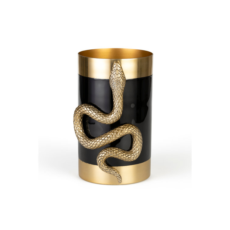Gold and Black Metal Decorative Table Vase with Snake Design