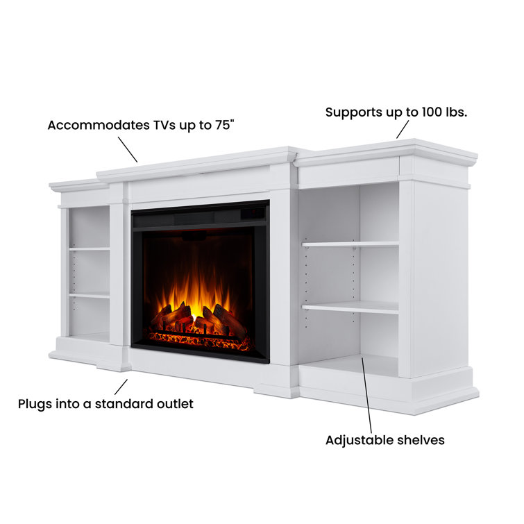 White Grand Electric Fireplace TV Stand with Adjustable Shelves