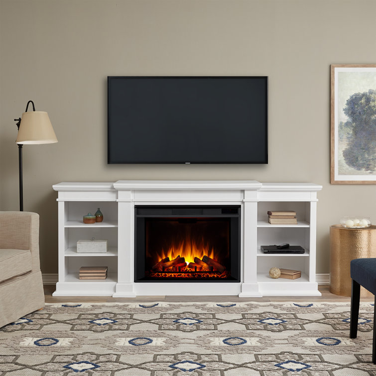 White Grand Electric Fireplace TV Stand with Adjustable Shelves