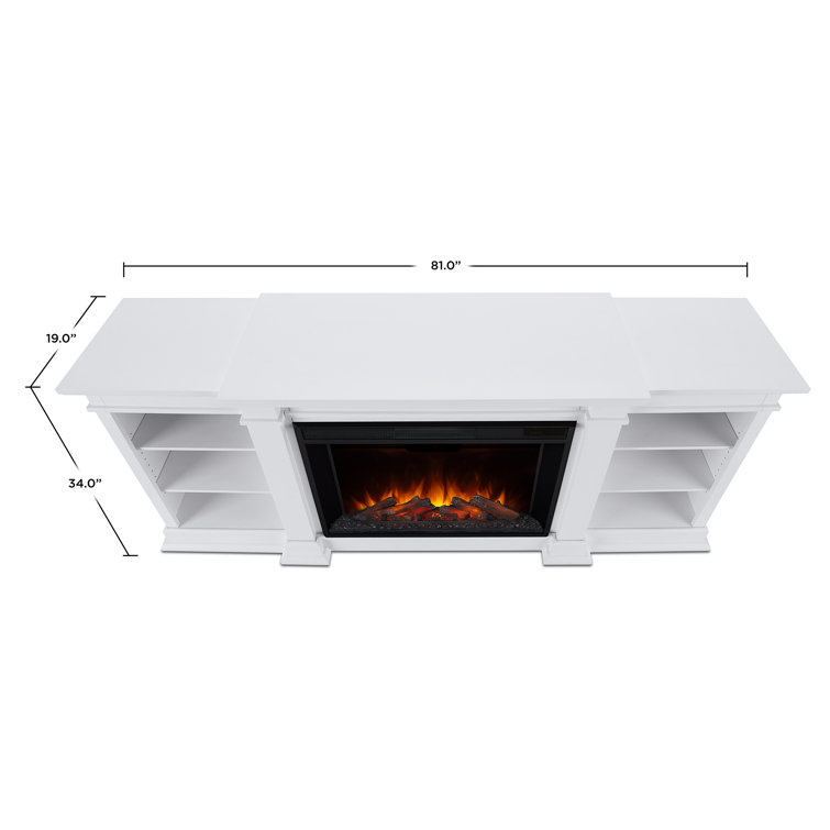 White Grand Electric Fireplace TV Stand with Adjustable Shelves