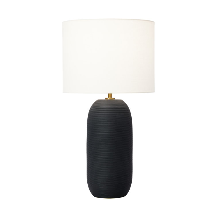Rough Black Ceramic Table Lamp with White Linen Shade