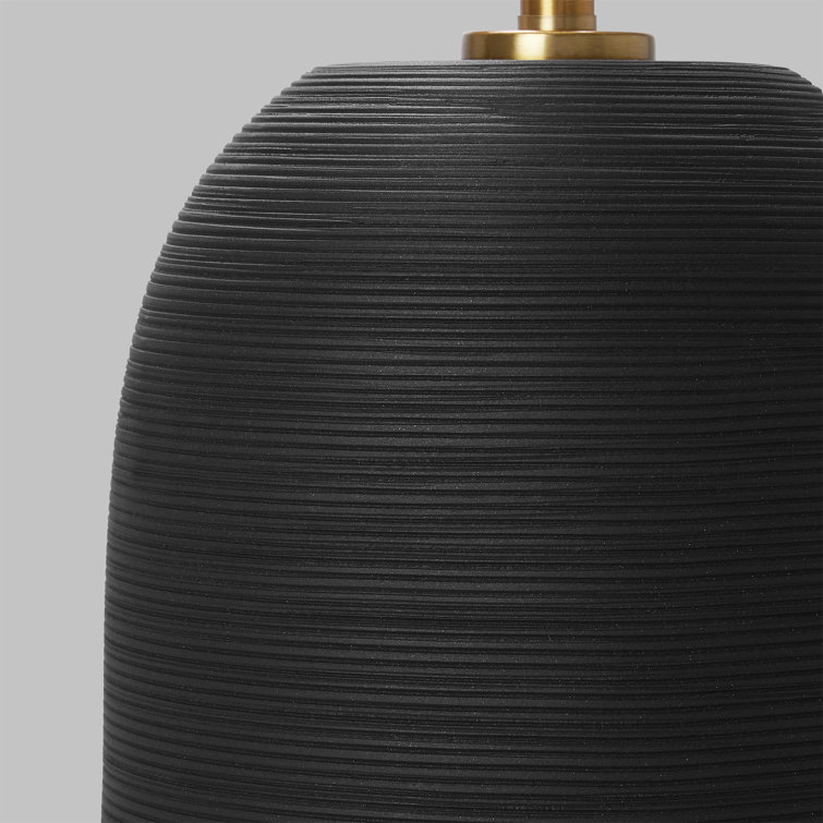 Rough Black Ceramic Table Lamp with White Linen Shade
