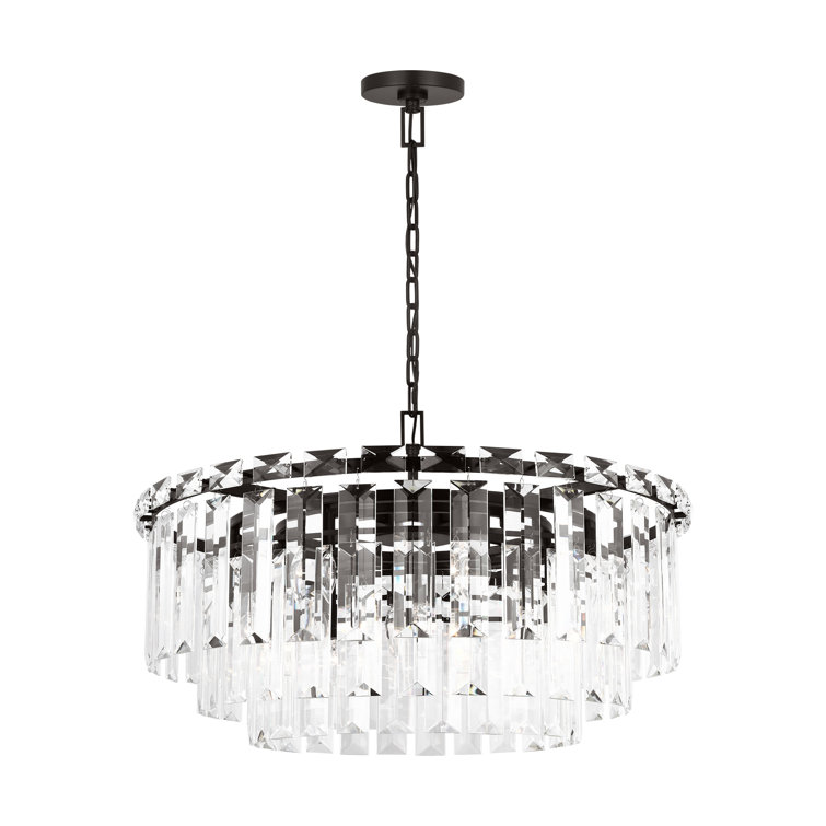 Arden Aged Iron 16-Light Tiered Chandelier with Textured Glass
