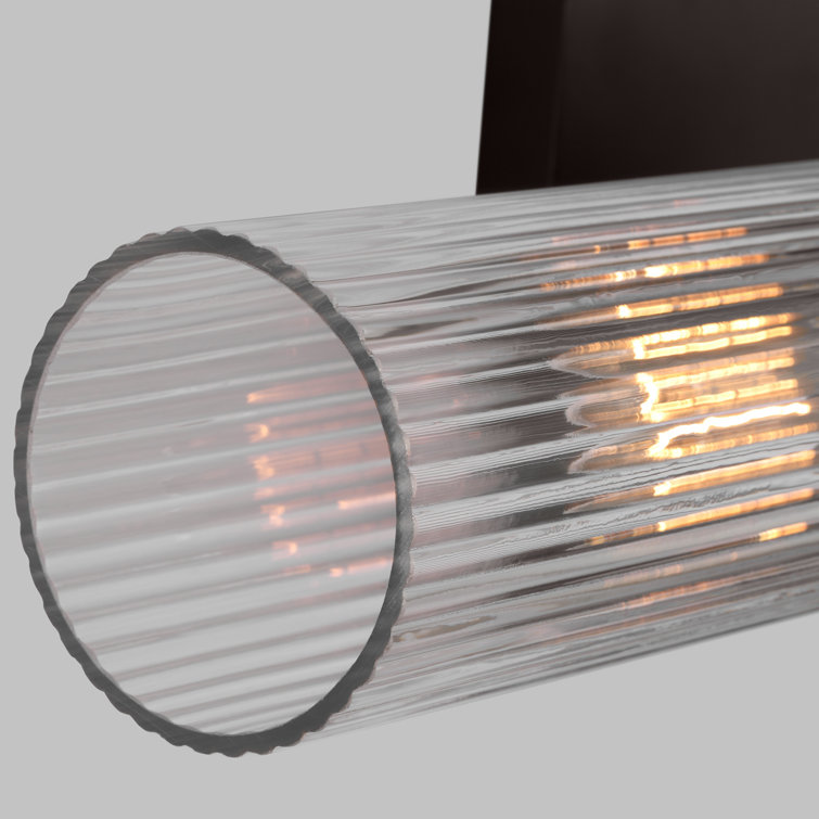 Aged Iron 2-Light Dimmable Cylinder Bath Sconce with Clear Fluted Glass