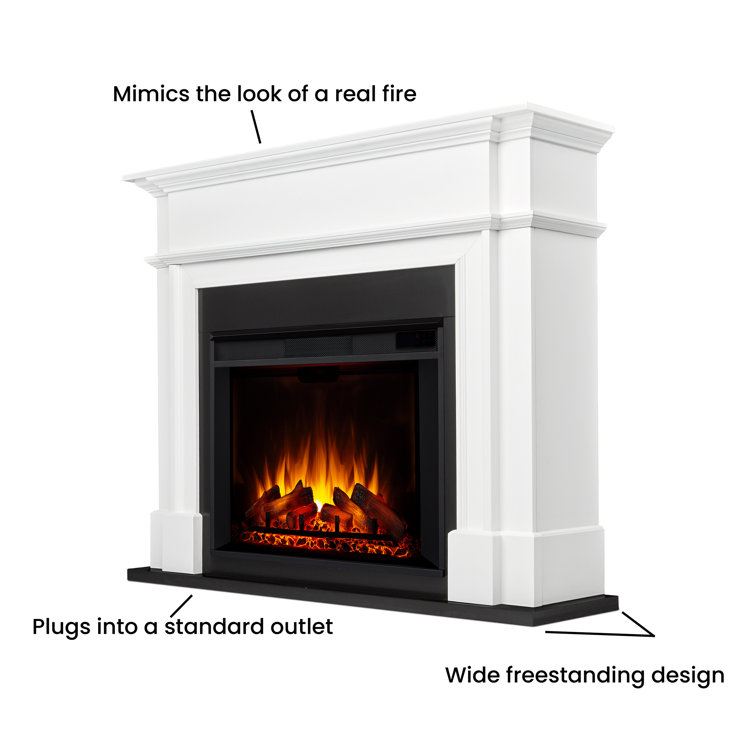 White Electric Fireplace with Mantel, 60" Tall