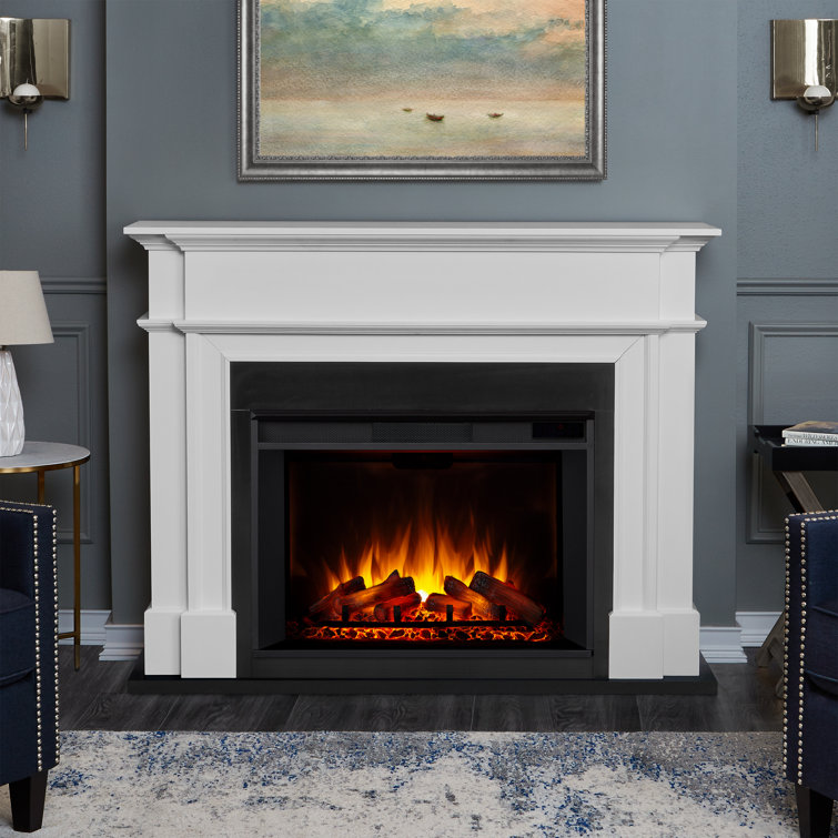 White Electric Fireplace with Mantel, 60" Tall