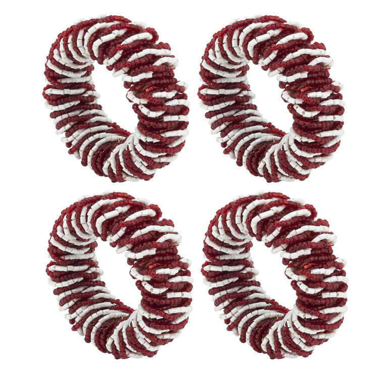 Red and White Glass Beaded Napkin Rings Set of 4